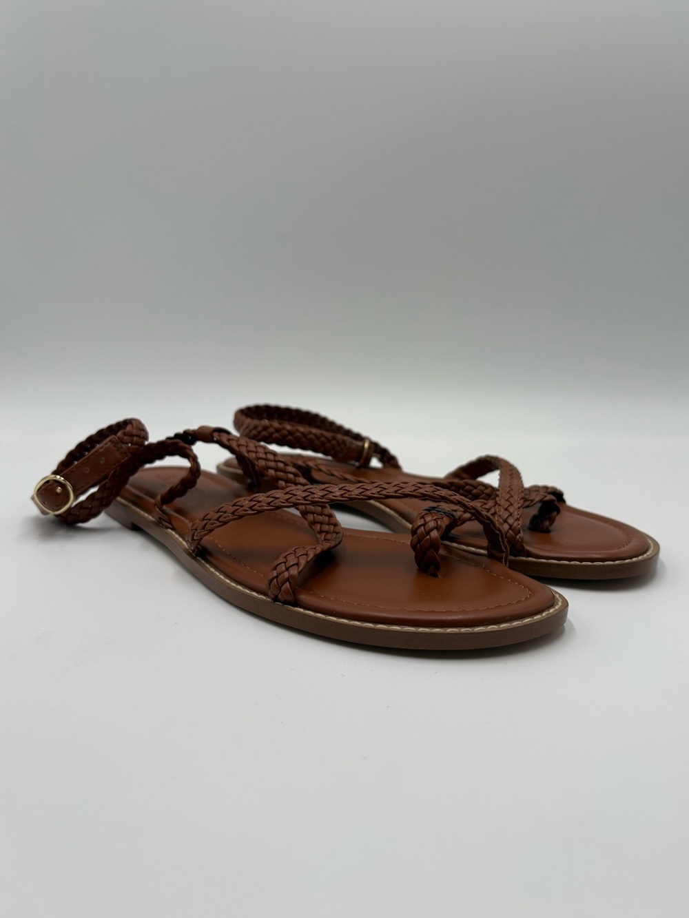 J. Crew Women's Brown Braided Leather Ankle-Strap Sandals